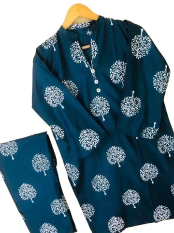 Trendy Leaf print linen 2pc dress for women